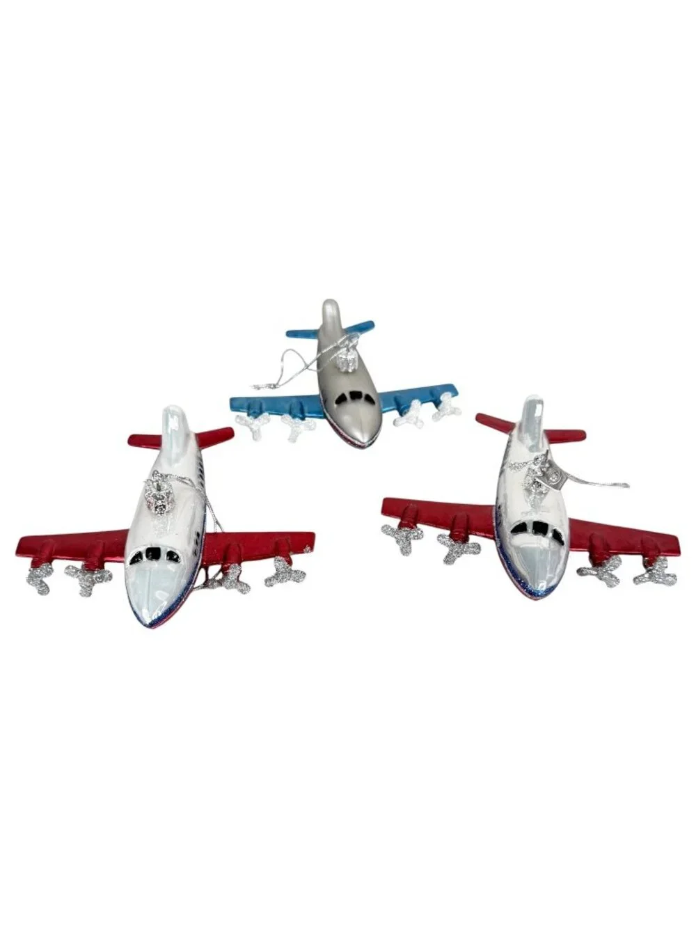 3 Kurt Adler Noble Gems Glass Airplane Christmas Ornaments 4‎ Engine Transport